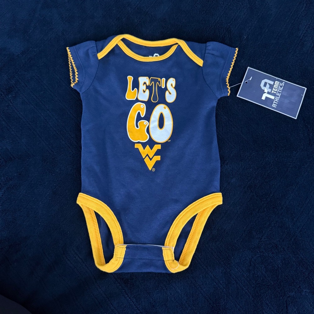 Team Athletics West Virginia Mountaineers Baby Bodysuit Navy Blue 3-6 Months NWT